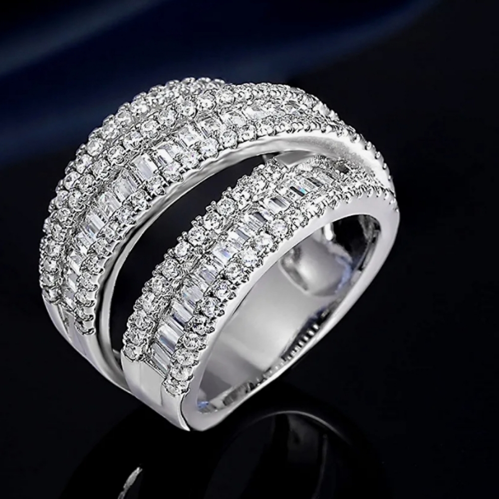 White Gold Plated Emerald Cut CZ Diamond Triple Wrap Ring NWT - Picture 2 of 5